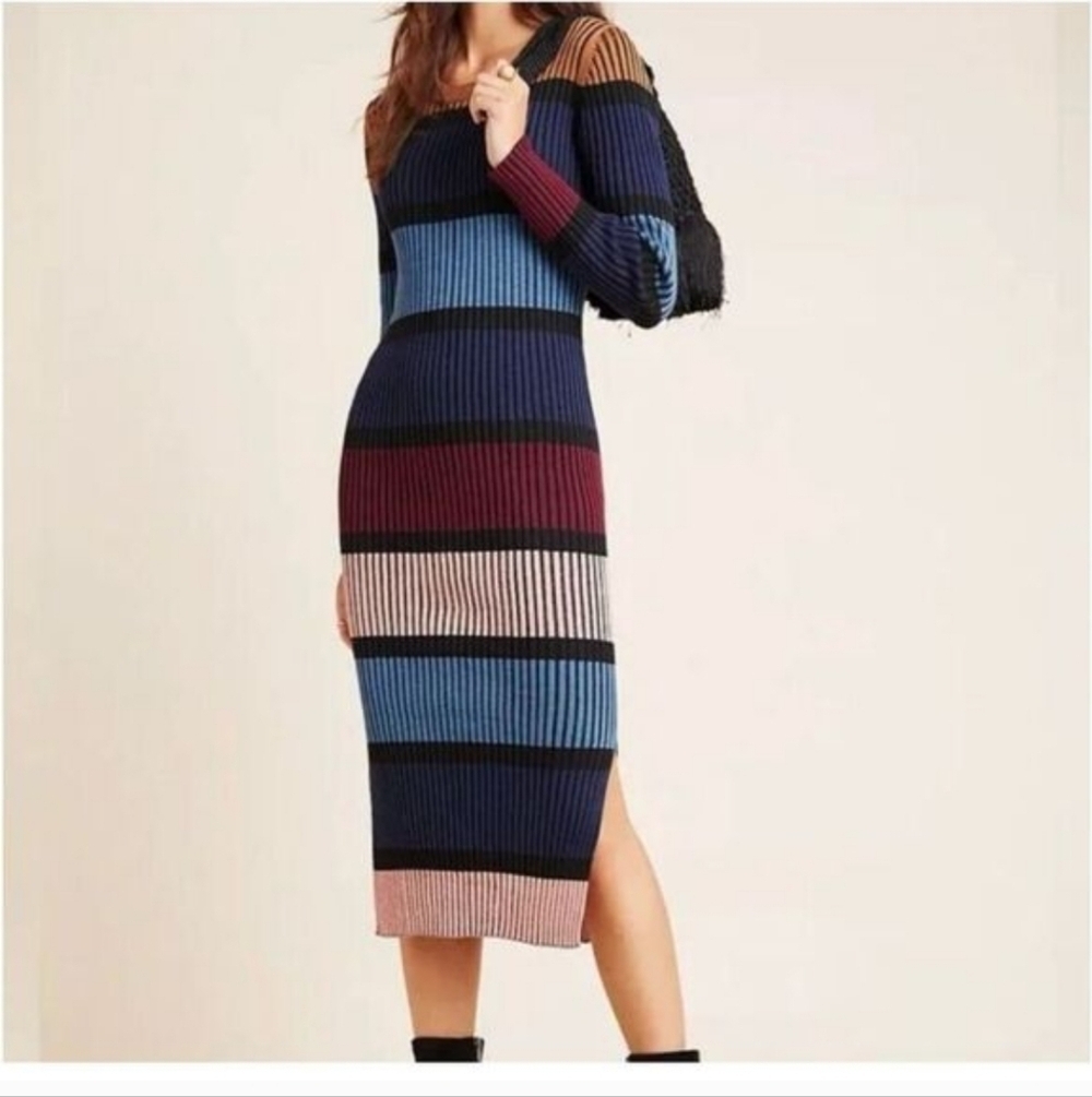 Dolan Anthropologie Lorna Colorblock Long Sleeve Knit Sweater Dress_Large